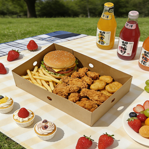 <span class=keywords><strong>Plateau</strong></span> carré pliable écologique et recyclable en carton kraft pour pique-niques, fêtes et repas emballés - Product Image 1