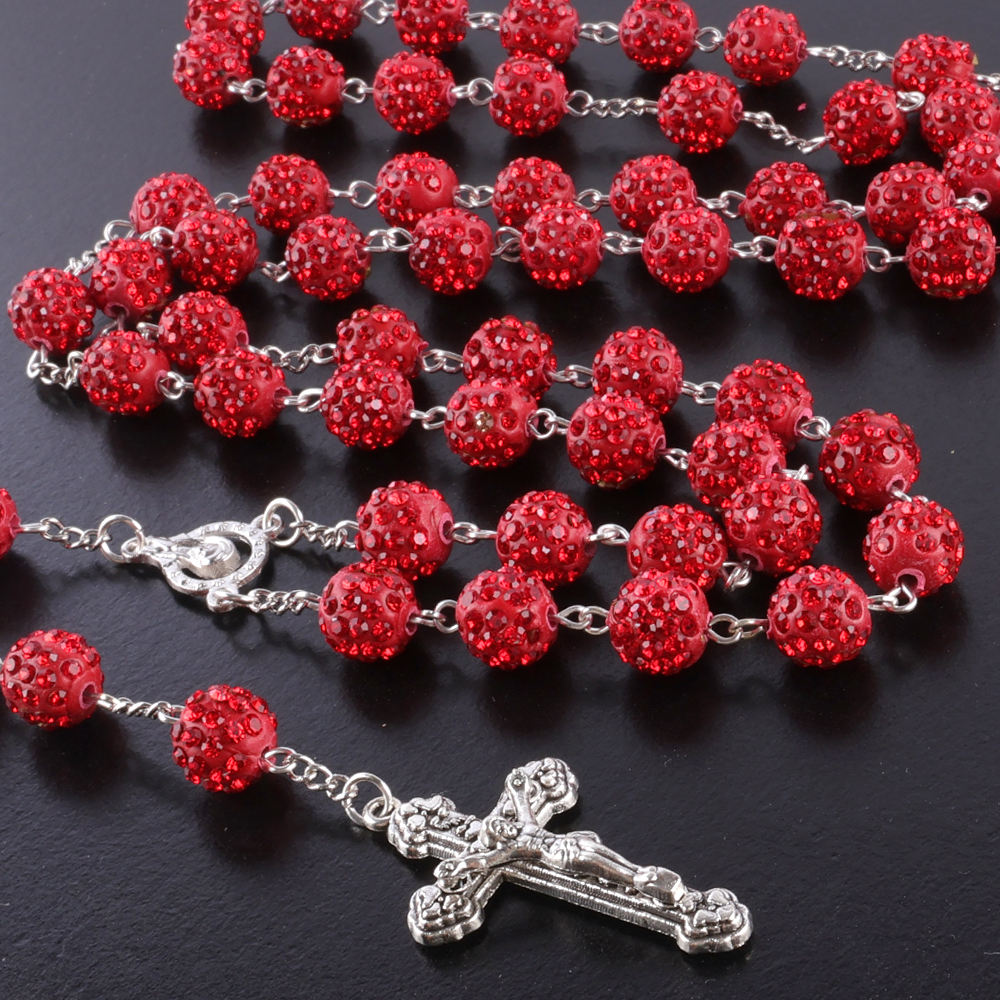 New Design Disco Ball Clay Beaded Religious Rosary Cross Necklace