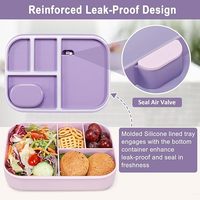 Boîte à lunch bento en silicone à quatre compartiments haute capacité, qualité alimentaire, sans BPA, avec couvercle micro-ondable