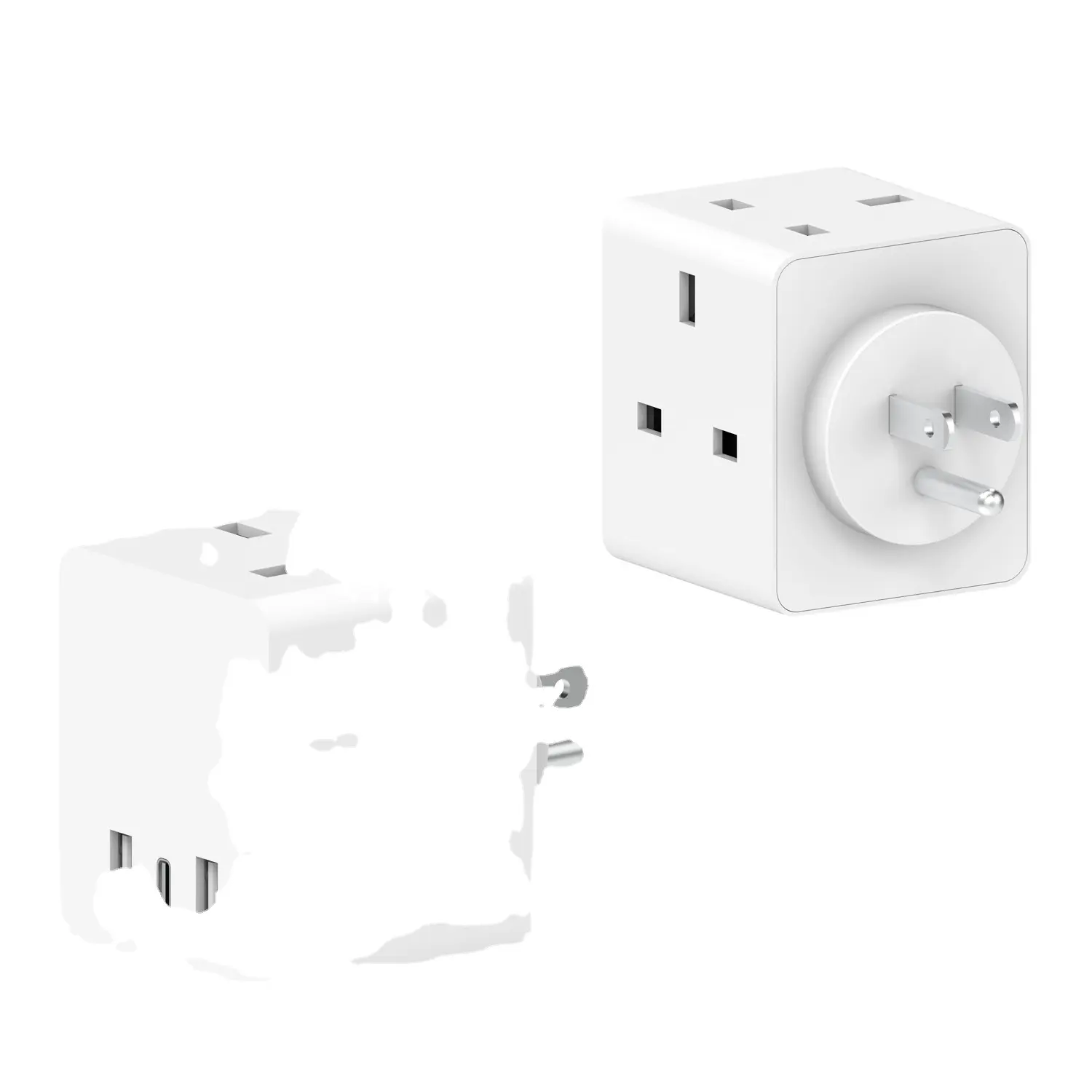 BS Standard 6 in 1 USB Multi Plug Cube Adaptor 3 UK Extender Outlets to US Plug Adapter With 3.4A Type-C Fast Charger