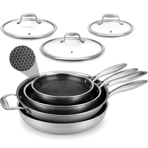 Triply Stainless Steel Frying <b>Pan</b> Set with Ceramic Non-Stick Coating Glass Lids Minimalist Design for Gas and <b>Induction</b> Cookers - Product Image 1