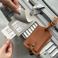 Étiquette de bagage en cuir PU avec bande d'information anti-perte et anti-fuite et carte en cuir pour carte d'embarquement