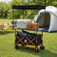 Chariot de camping pliable à quatre roues avec table réglable en hauteur, auvent et rangement pour courses, disponible en OEM