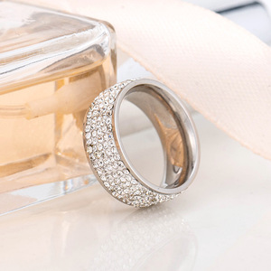 yunnique European American Korean Style Trendy <b>Ring</b> With Multiple Rows Of Diamonds <b>Titanium</b> Steel Unisex Party Jewelry - Product Image 2