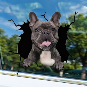 Pegatina 3D Realista de Bulldog Francés para Coche, Calcomanía de Vinilo Impermeable, Perro Escondido en Grieta de Pared, Adhesivo para Ventana, Decoración para Hogar y Nevera - Product Image 3