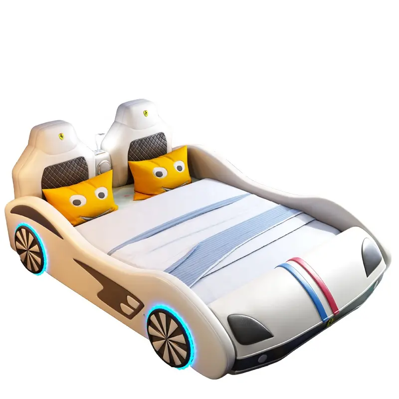 Children's Car Bed Single Boy Girl Cartoon Creative Solid Wood Leather Multi-functional Sports Car Bed