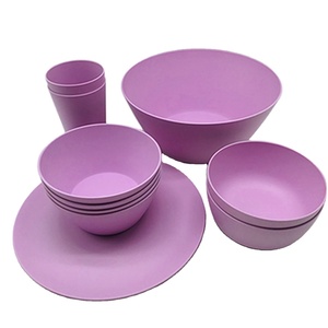 New durable PLA Plastic Tableware set  Dinning plates kitchen countertop Bamboo fiber Dinnerware Stackable