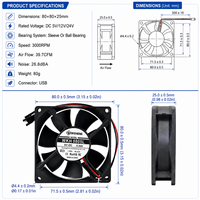 Ventilateur DC/AC 3,15 pouces 8025mm 5V 12V 24V 0,24A à roulement à manchon, mini ventilateur de boîtier PC WKH 0805L 12V, ventilateur axial de refroidissement haute vitesse