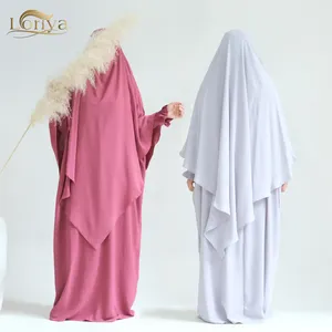 로리야 패션 새로운 우아한 이슬람 의류 주름 폴리에스터 아바야 드레스와 한 레이어 Khimar Abaya 세트 히잡 드레스 아바야 두바이