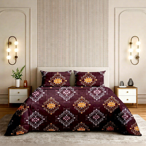 Ensemble de draps en coton imprimé marron |   Couvre-lit à motifs ethniques avec 2 taies d'oreiller assorties pour la chambre - Product Image 1
