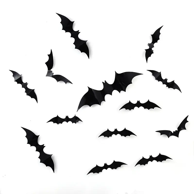 Coogam Halloween 3D Bats Decoration Different Sizes Realistic PVC Scary Black Bat Sticker for Home Decor DIY Wall Decal Bathroom