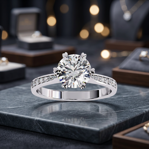 Bague de fiançailles en diamant taille ronde, bague solitaire de luxe en diamant - Product Image 3