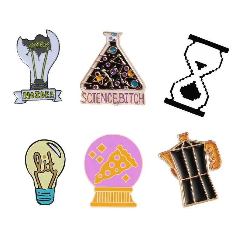 Science Magic Enamel Brooch Light Bulb Crystal Ball Hourglass Teapot badge emblem pin