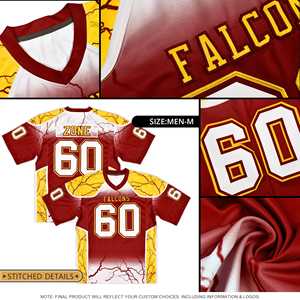 Maillots de football américain personnalisés avec motif graffiti blanc, rouge et or vieilli - Product Image 6