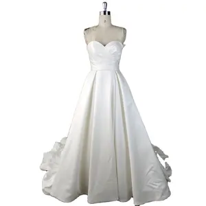 A-Line satin sleeveless sweetheart neckline beautiful bridal wedding dress for wedding
