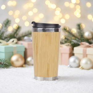 Termo de Bambú Aislado al Vacío de 450ML/15OZ, Taza de Viaje de Bambú, Taza de Café de Acero Inoxidable con Tapa, Disponible en EE. UU. - Product Image 1