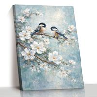 Tableau mural sur toile Oiseaux et Fleurs, motif floral botanique bleu, décoration intérieure, échantillons OEM ODM prêts en moins d'une journée