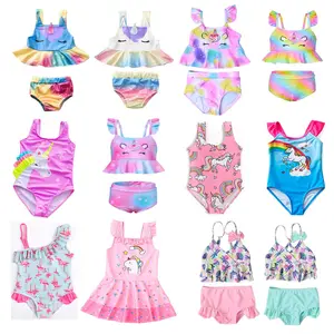 BAIGE 2024 Rainbow Unicorn Summer Kids 1 Piece Beachwear Baby Swimming Bathing Suit Children Girls Swimwear Swimsuits