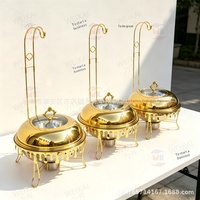 Grenzüberschreitender goldener Luxus-Chafing Dish, rund, unbeschichtet, zum Aufhängen, 8L, für Buffet, Hotel, Restaurant, Bankett, Speisenwärmer