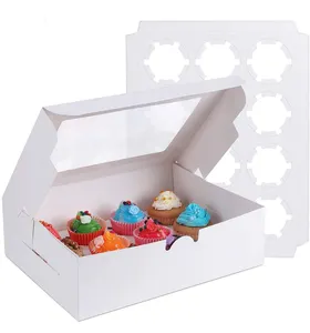 Insert Holders Cardboard Cookies Muffins Pastries Cupcake Boxes Recyclable 15 Packs 12 Standard Stable PET Window Sturdy White