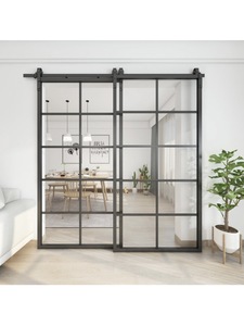 HOTIAN Portes coulissantes en verre en fer de style grange <span class=keywords><strong>sur</strong></span> <span class=keywords><strong>mesure</strong></span> <span class=keywords><strong>avec</strong></span> cadre en métal et verre transparent - Product Image 3