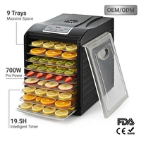 Déshydrateur alimentaire électrique professionnel à 9 plateaux - 700W, contrôle numérique avancé, température réglable, séchage uniforme pour viande séchée