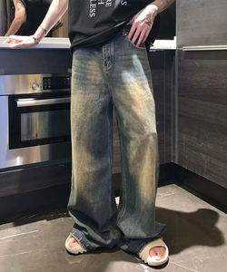 Jeans vintage de haute qualité, coupe droite et ample, pour hommes, style streetwear personnalisé - Product Image 1
