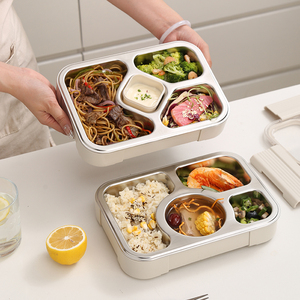 Acero inoxidable 304 a prueba de fugas al por mayor enfriador de grado alimenticio caja Bento de almacenamiento cajas de almuerzo contenedor inox con 4 compartimentos - Product Image 4