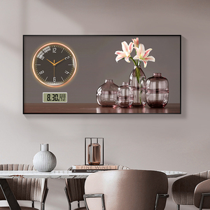 Calendario perpetuo Reloj de pared electrónico Fondo del hogar Decoración de la pared Mural Ciudad Escena nocturna Reloj de luz LED Pintura colgante - Product Image 4