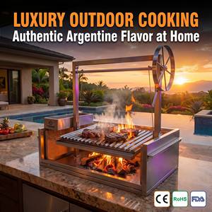 Parrilla Argentina Santa María de Acero Inoxidable 304, Altura Ajustable, Revestida con Ladrillo Refractario, para Interior y Exterior, sin Patas - Product Image 1
