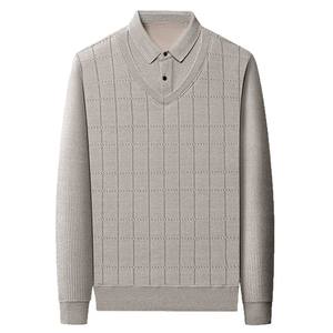 T-shirt pour <span class=keywords><strong>homme</strong></span>, nouveau style, velours de ferret, faux deux pièces, automne-hiver, col châle chaud pour chemise, base décontractée, perlé, machine - Product Image 5