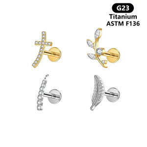 Astm F136 G23 titanio foglia elica Piercing filo interno Cz <span class=keywords><strong>argento</strong></span> placcato in oro Labret Conch Piercing gioielli - Product Image 2