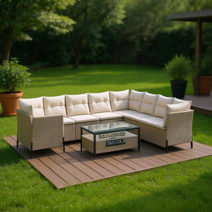 Ensemble de canapés de jardin en polyrotin beige et acier, 6 places, mobilier d'extérieur contemporain, résistant aux intempéries - Product Image 2