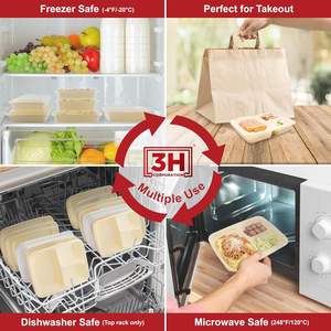 Recipientes para preparar comidas con 3 compartimentos [paquete de 150, 33 oz] con tapas, reutilizables, recipientes para llevar comida, aptos para microondas/lavavajillas/congelador - Product Image 4