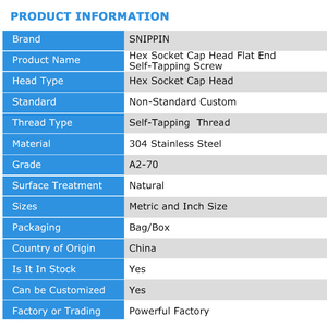 SNIPPIN vis non standard personnalisées 304 acier inoxydable Allen hexagonale à tête cylindrique à six pans creux vis autotaraudeuse Type <span class=keywords><strong>F</strong></span> M1-M6 - Product Image 6