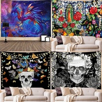 Psychédélique farfelu terrorisme nouveauté Unique Hippie squelette série diffusion en direct fond tissu affiche couverture tapisserie