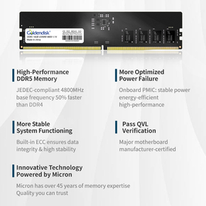 แรมเดสก์ท็อปอุตสาหกรรม DDR5 32GB 4800MHz พร้อม ECC แบบ On-Die สำหรับระบบฝังตัวอัตโนมัติ DDR5 DDR5 - Product Image 2