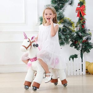 Kinder Mädchen schwind lig reiten auf fahrbaren Plüsch Einhorn Spielzeug Reiten Schaukeln gehen mechanische Pferde tiere auf Rädern - Product Image 2