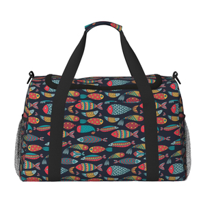 Bolsa Deportiva Unisex con Diseño de Peces de Dibujos Animados, Bolsa de Viaje de Gran Capacidad (20-30L), Cierre de Cremallera, Material de Poliéster, Estilo Casual - Product Image 1