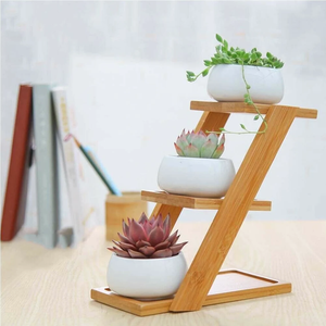 JUNJI-Soporte de bambú de 3 niveles para plantas, maceta de flores, escalera, estante de exhibición de jardín, estilo escalonado, estante de <span class=keywords><strong>madera</strong></span> para plantas - Product Image 2