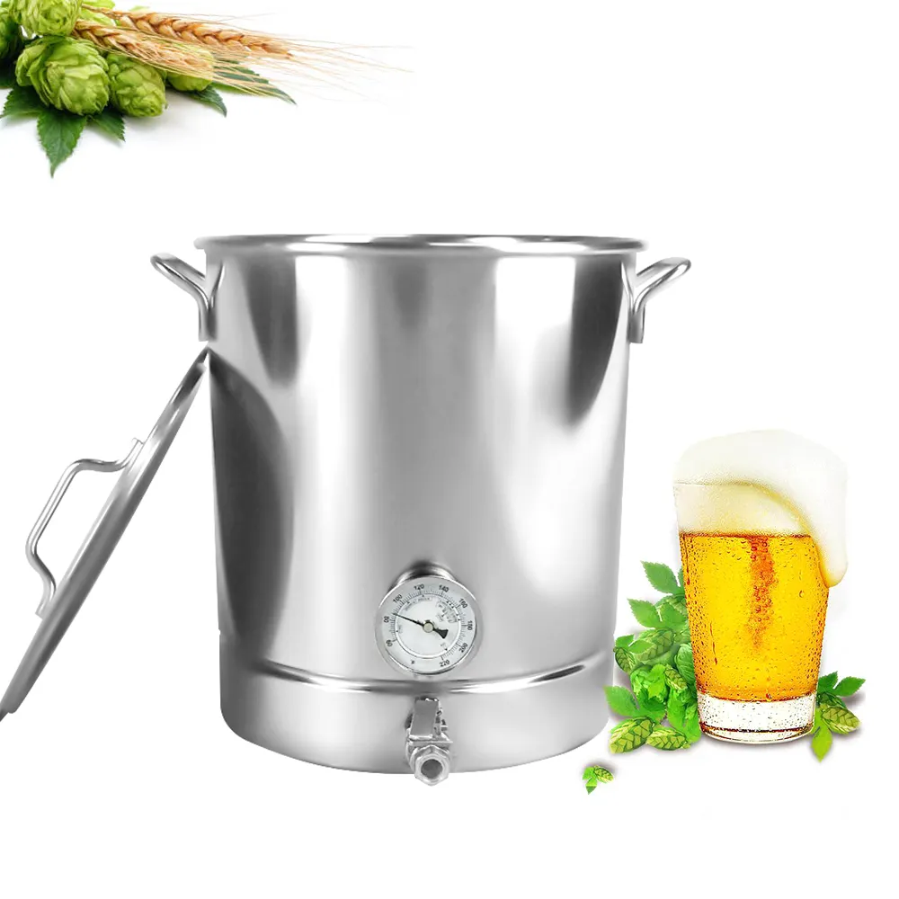 30L Edelstahl Home Brew Kettle Pot mit Doppel filtration ausgestattet mit False Bottom Thermometer und Kugel hahn zum Brauen