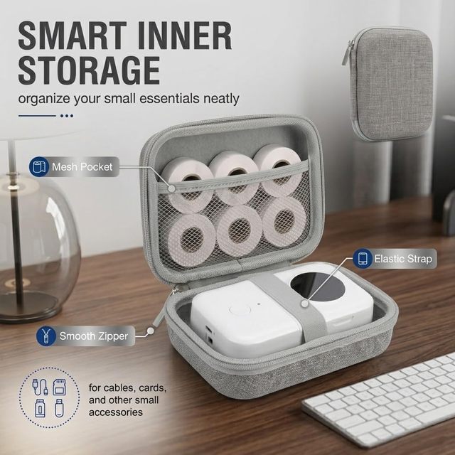 OEM EVA Label Printer Organizer Box, Zipper Storage Pouch for Portable Thermal Printer, Label PaperRelated Accessories