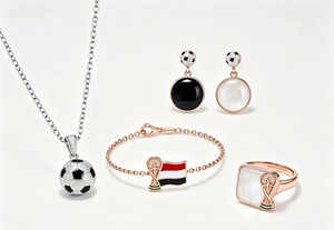 Ensemble de bijoux sur le thème du football avec pendentif ballon de football, collier, boucles d'oreilles, bracelet, bague, ton or rose et argent - Product Image 1