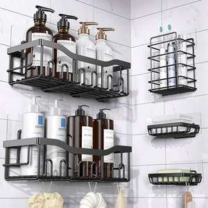 China Black Kitchen and Bathroom Hardware Accessories Set Organizer Wall Mount 2024 Bathroom Shelf <b>Shower</b> Caddy Corner <b>Storage</b> - Product Image 2