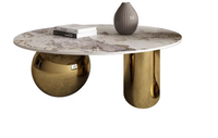 Ensemble de tables basses modernes de luxe, table basse ronde, table basse en pierre frittée dorée, base en acier inoxydable pour salon, maison