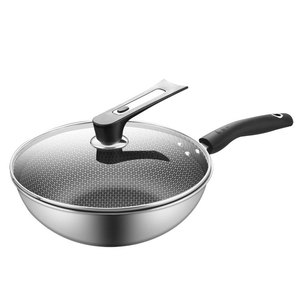 กระทะสแตนเลสก้นแบนแบบไม่ติดกระทะสำหรับเตาแก๊สและเตาแม่เหล็กไฟฟ้า พร้อมฝาปิดสำหรับทำอาหารในครัวเรือน - Product Image 5