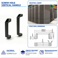 Poignée de tirage en aluminium noir mat avec fixation par vis pour armoires industrielles, racks de serveurs et portes d'équipements