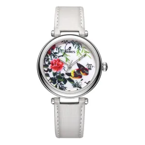 Personal Design Painted Watch Dial MIYOTA 9015 Movement Automatic Mechanical Art Watch for Women Leather Stainless Steel Round