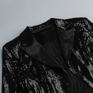 सर्दियों की महिलाओं की लंबी आस्तीन दो टुकड़े सेट महिलाओं को काले सफेद हीरे की मिनी ड्रेस + सीक्वेंस ब्लेज़र कोट सूट पार्टी शाम सेट - Product Image 6