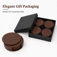 Ensemble de sous-verres en cuir PU avec logo personnalisé, sous-verres ronds et carrés avec support pour table basse, bureau, coffrets cadeaux d'entreprise